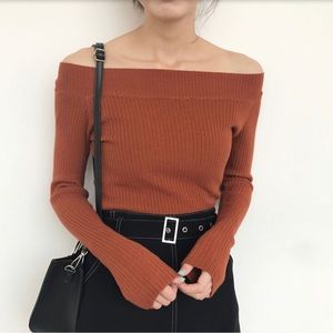 Off the Shoulder Ribbed Sweater
